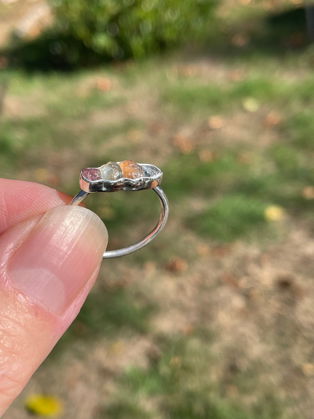 Raw Montana Sapphire Rainbow Ring Size 9