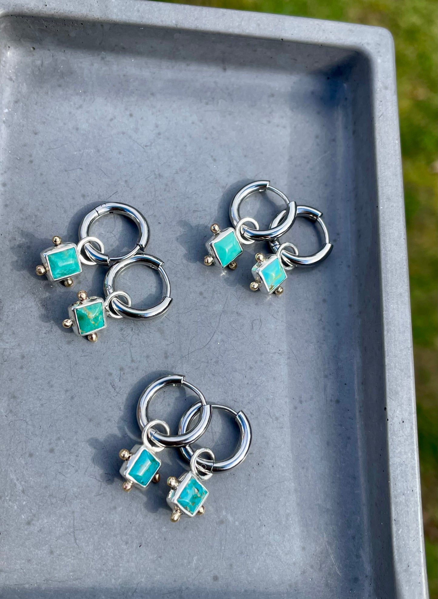 Square Turquoise Huggie Hoop 1