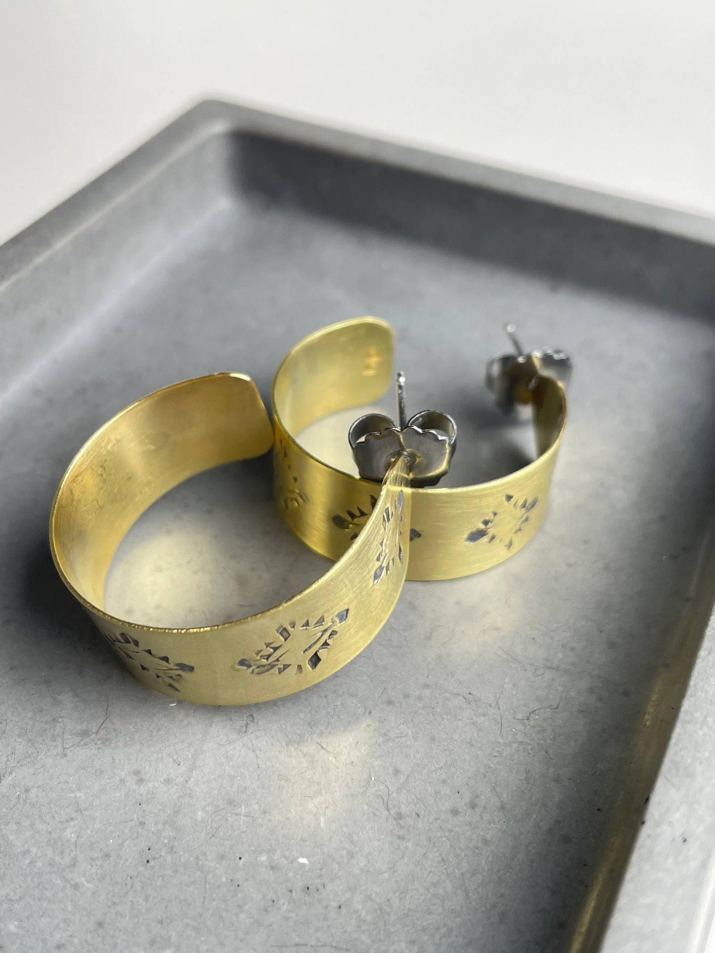 Hand stamped Brass Hoops 4