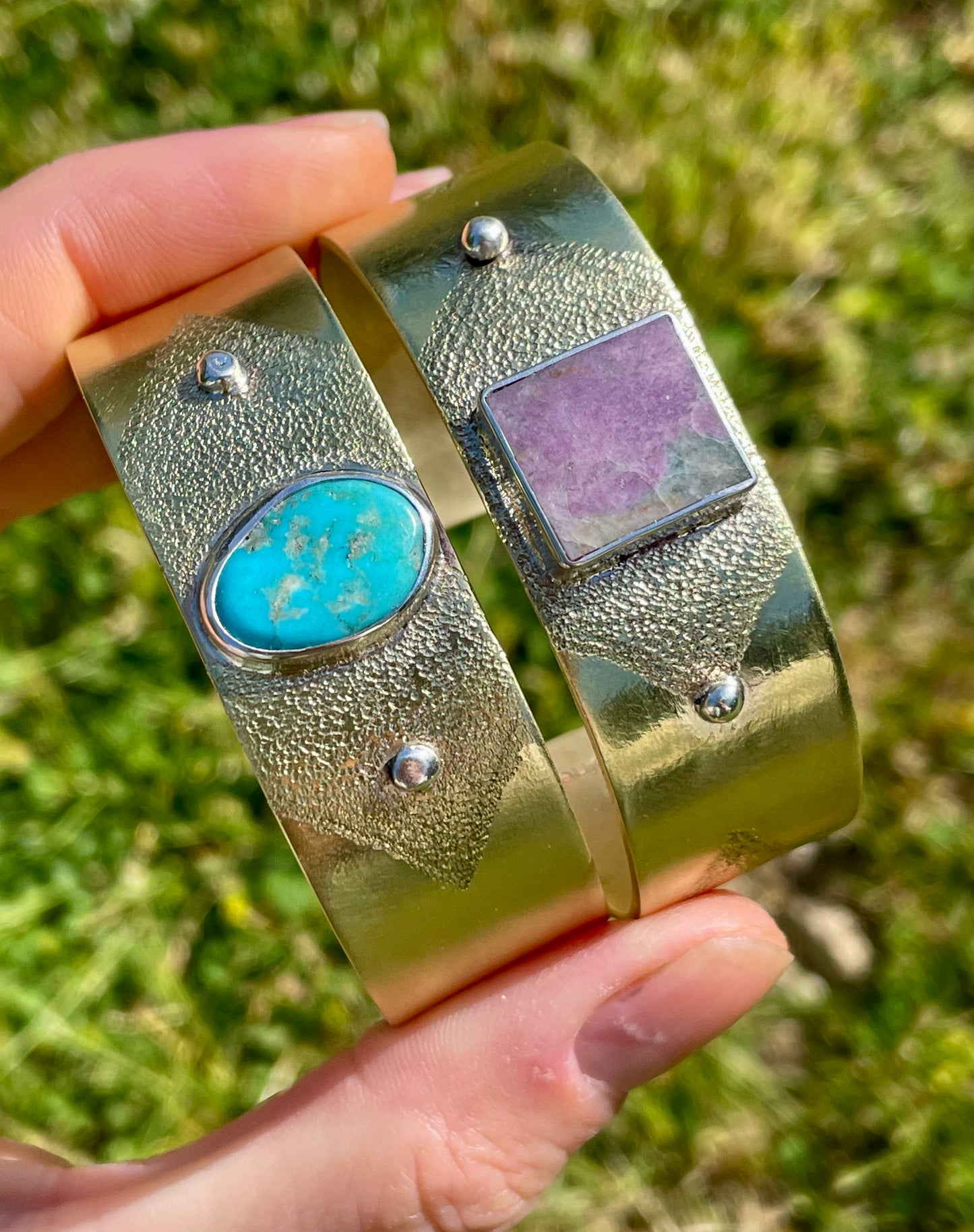 Heavy gauge Brass Cuff with Turquoise