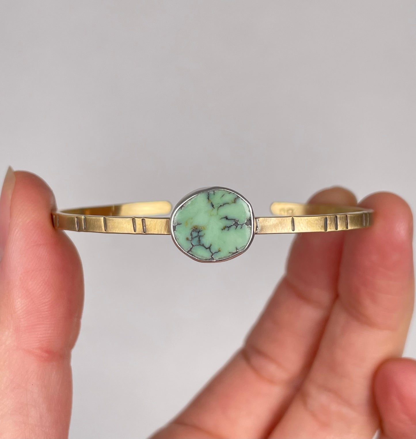 Brass and Sterling Variscite Cuff