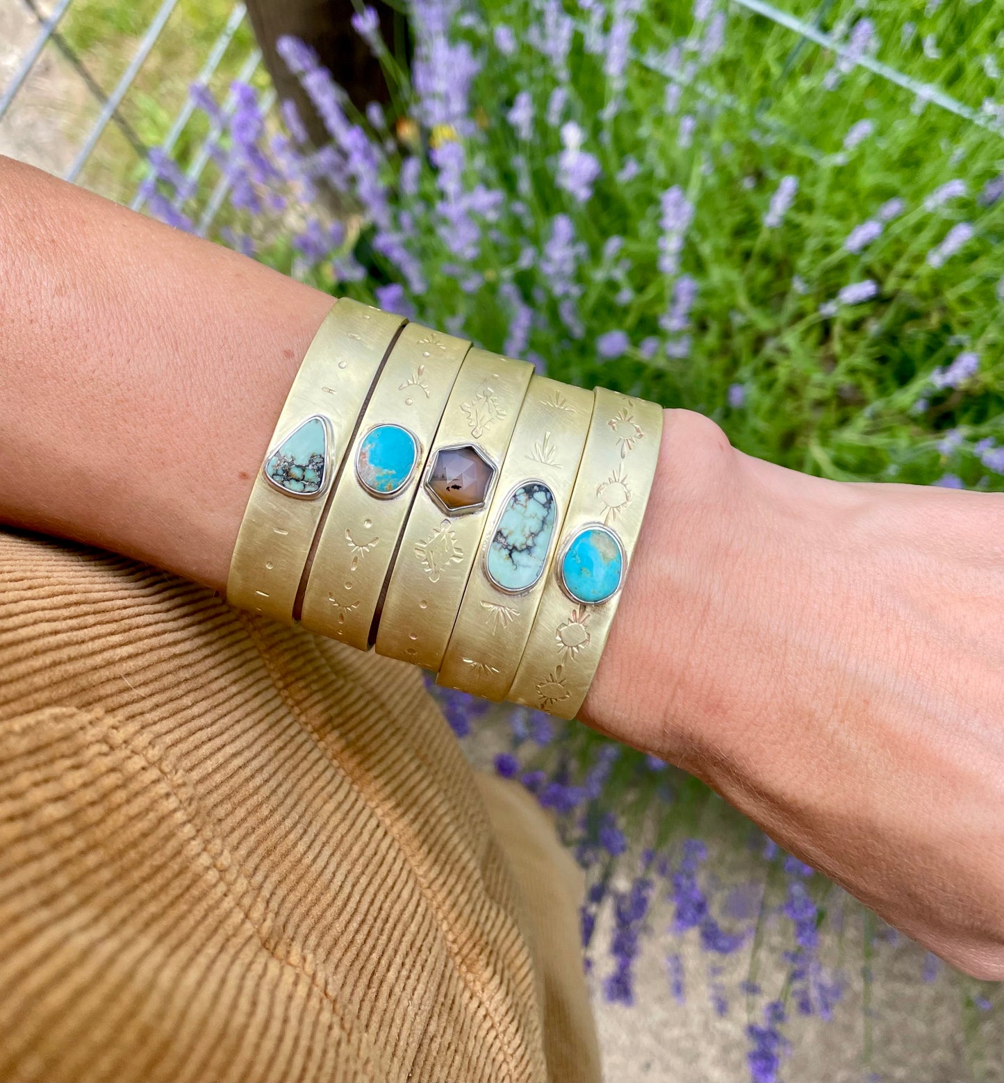 Stamped Brass Cuff with Montana Agate