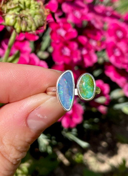 Opal and Turquoise split ring size 7-8