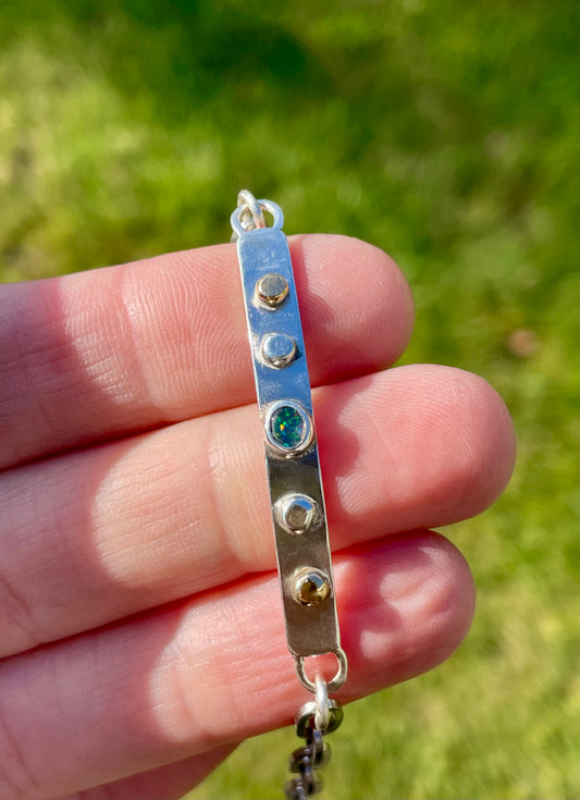 Opal Sterling Bar Bracelet with brass 2