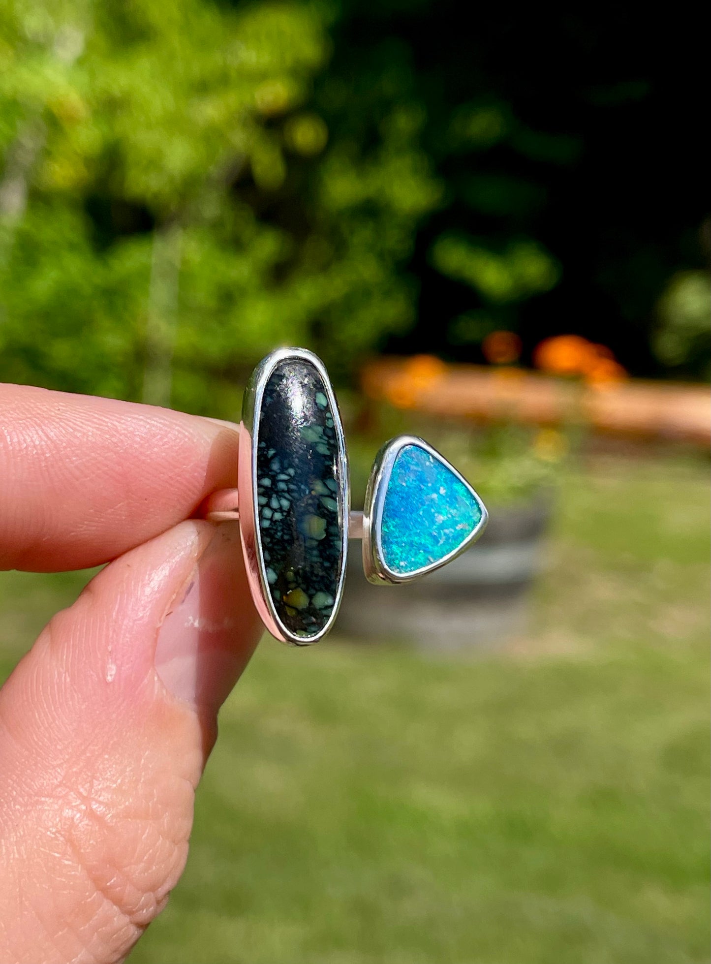 Opal and Variscite split ring size 8-9