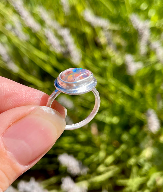 Recycled Mexican Fire Opal Ring size 5.25