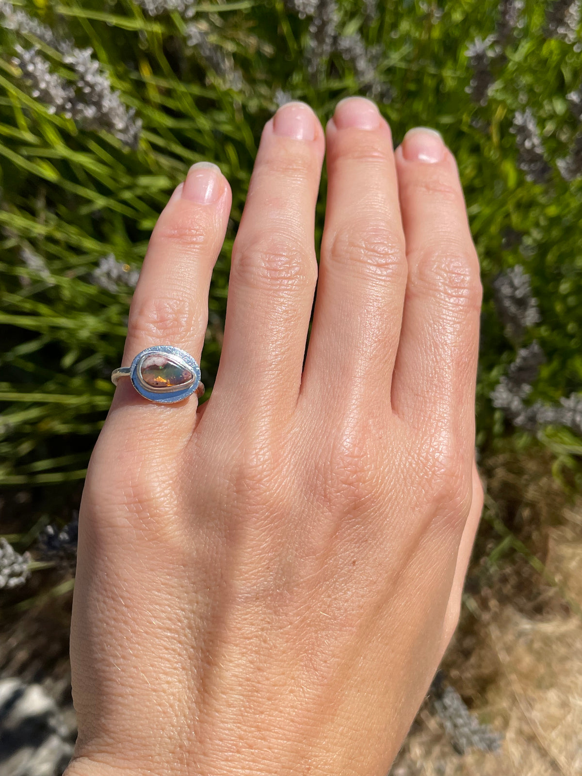 Recycled Mexican Fire Opal Ring size 5.25