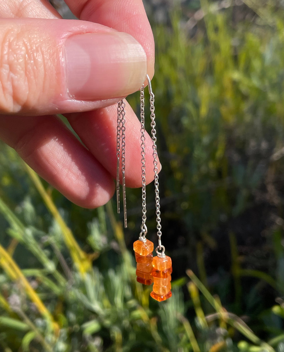 Carnelian Silver ear thread earrings