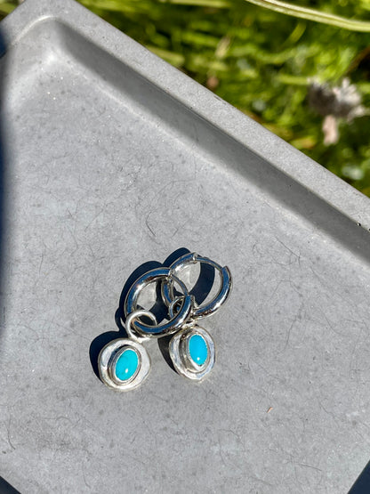 Kingman turquoise Huggie Hoop Earrings