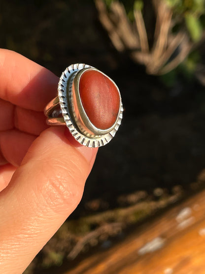 Red beach stone statement ring