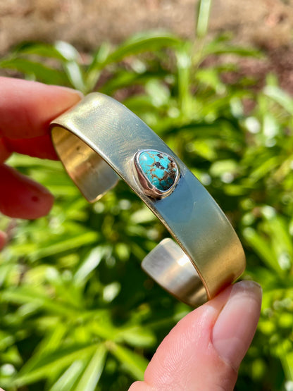 Chunky Turquoise Brass Cuff 1