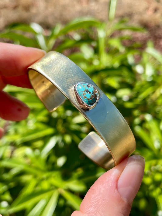Chunky Turquoise Brass Cuff 1