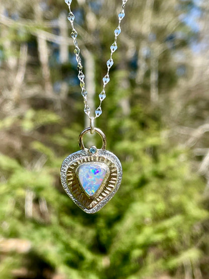 Opal and Sapphire Pendant in Gold and Silver