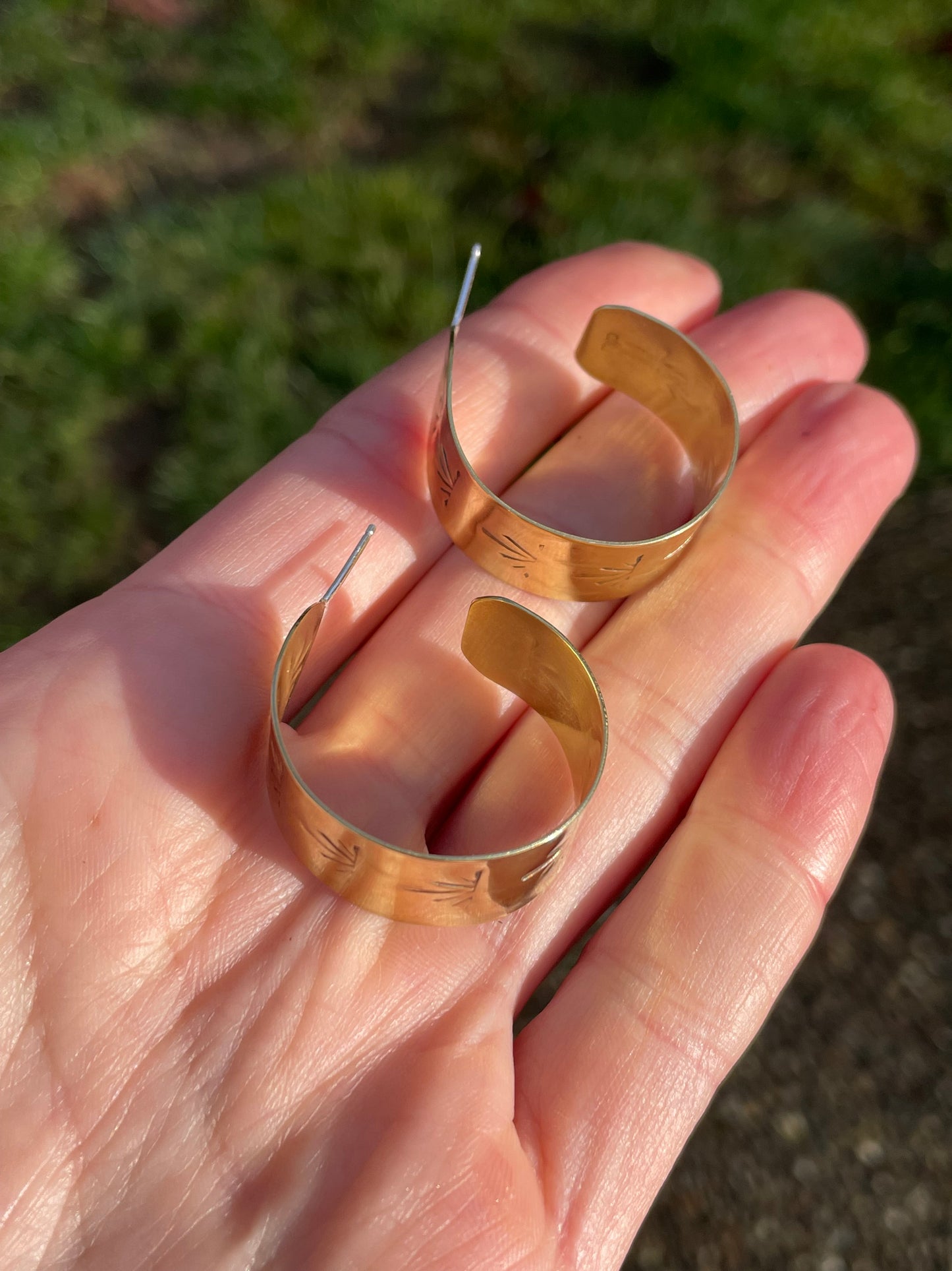 Medium Hand stamped Brass Hoops 1