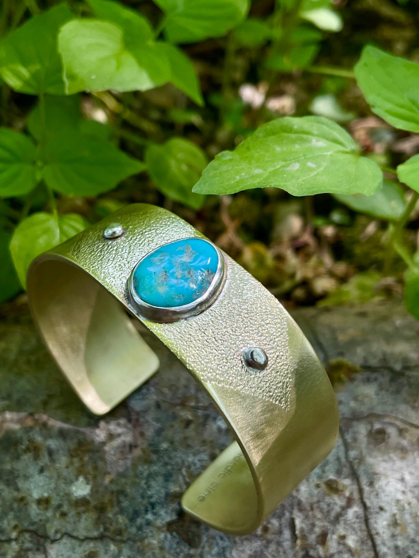 Heavy gauge Brass Cuff with Turquoise