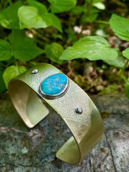 Heavy gauge Brass Cuff with Turquoise