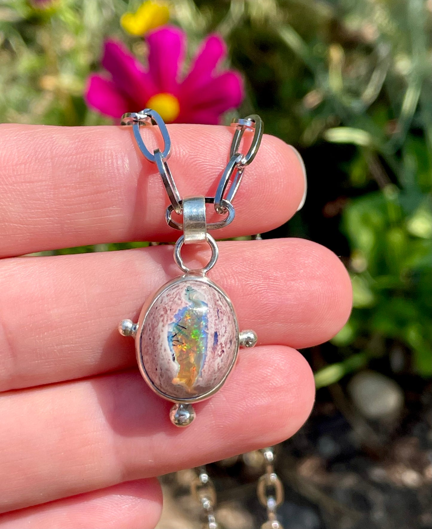 Mexican Fire Opal chain necklace 1