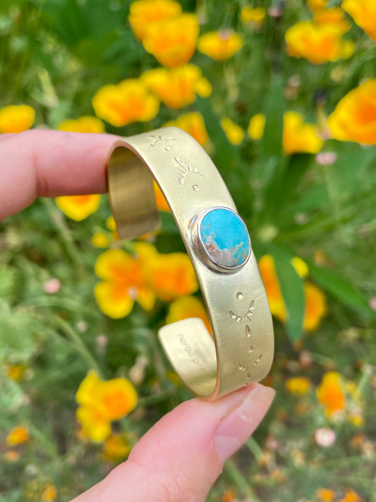 Stamped Brass Cuff with Turquoise 2