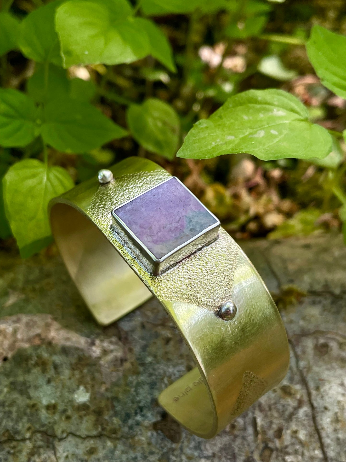 Heavy gauge Brass Cuff with inlay Variscite
