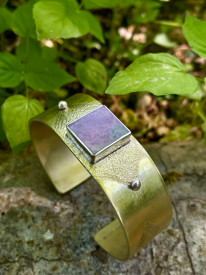 Heavy gauge Brass Cuff with inlay Variscite