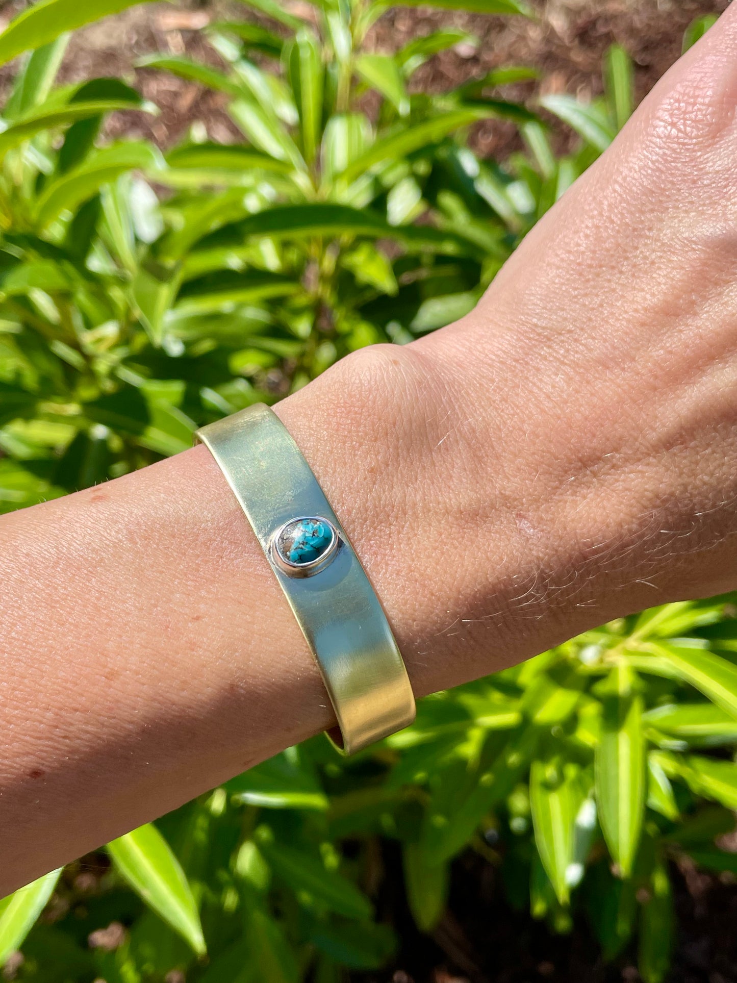 Chunky Turquoise Brass Cuff 3
