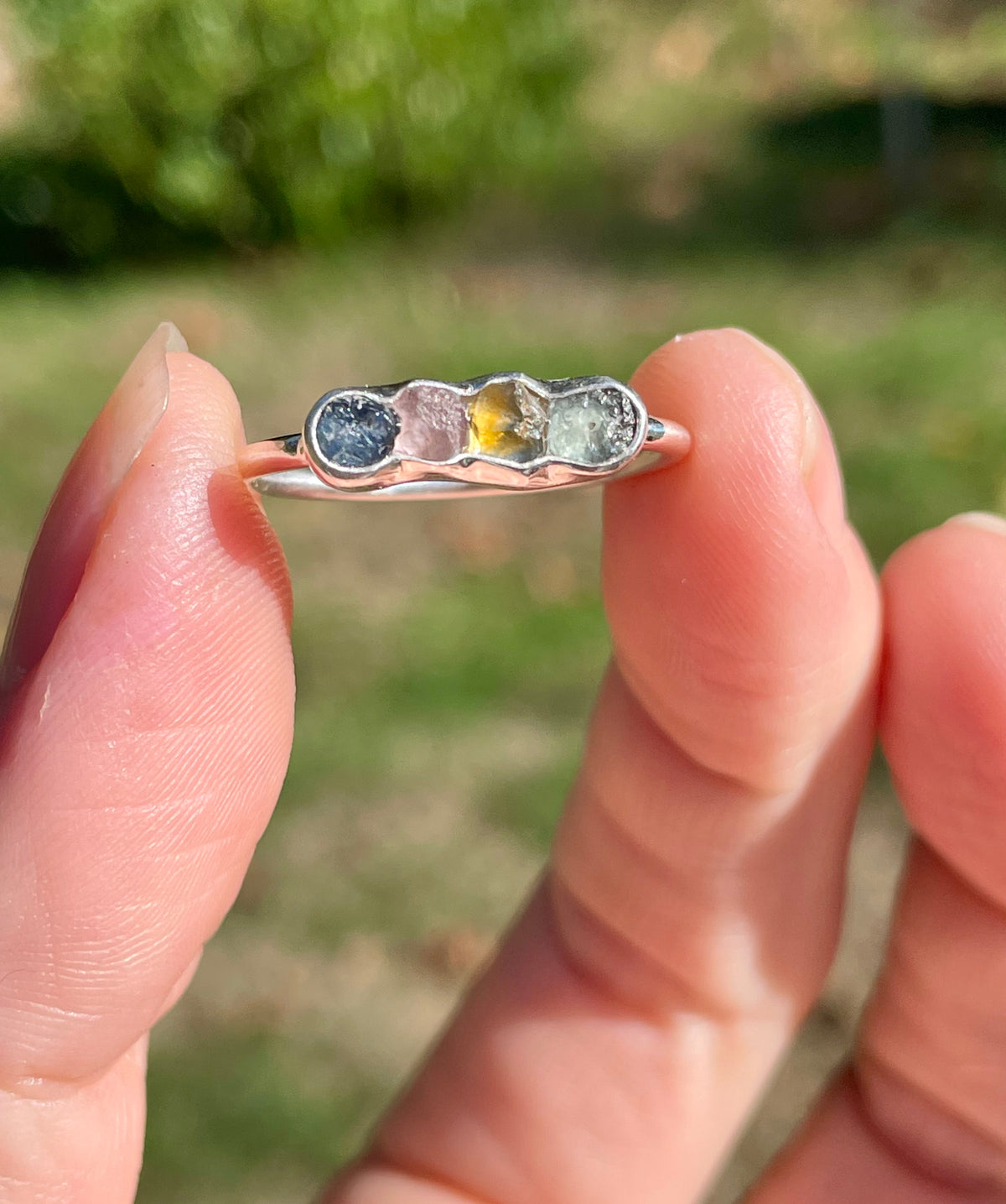 Raw Montana Sapphire Rainbow Ring size 9.5