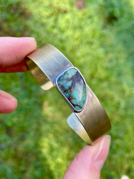 Wide Variscite Brass Cuff 1