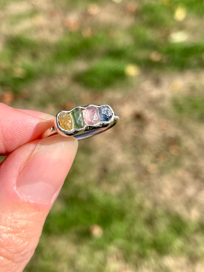 Raw Montana Sapphire Rainbow Ring Size 8