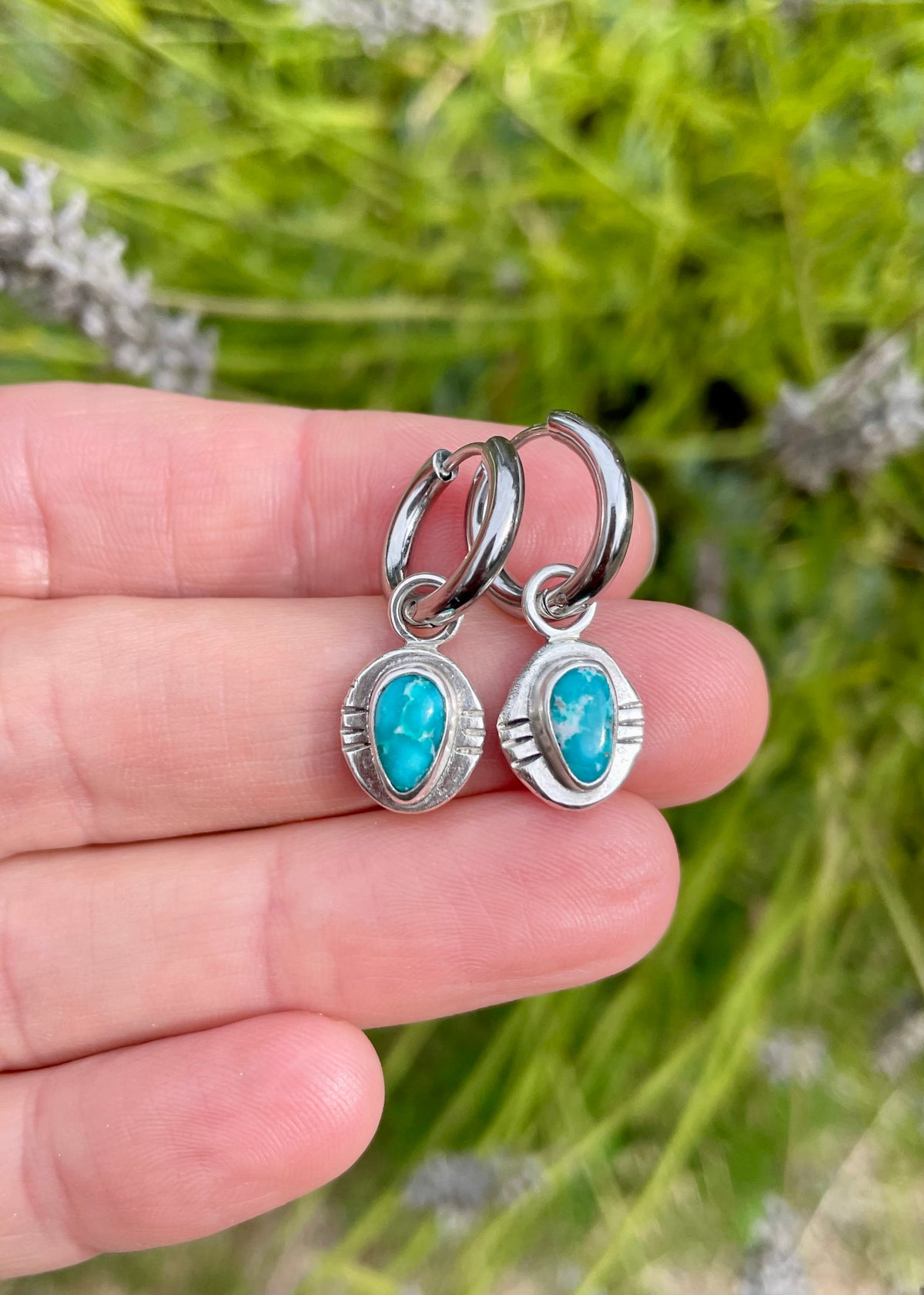 Whitewater turquoise Huggie Hoop Earrings 1