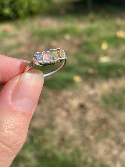 Raw Montana Sapphire Rainbow Ring Size 8