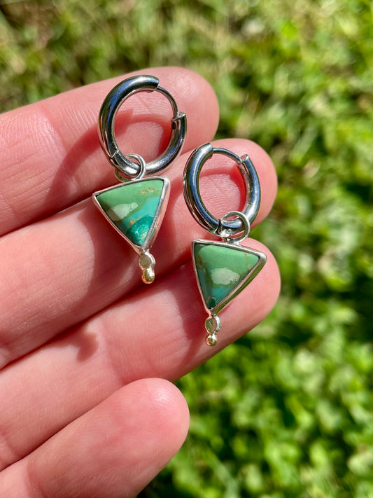 Triangular Turquoise Huggie Hoop