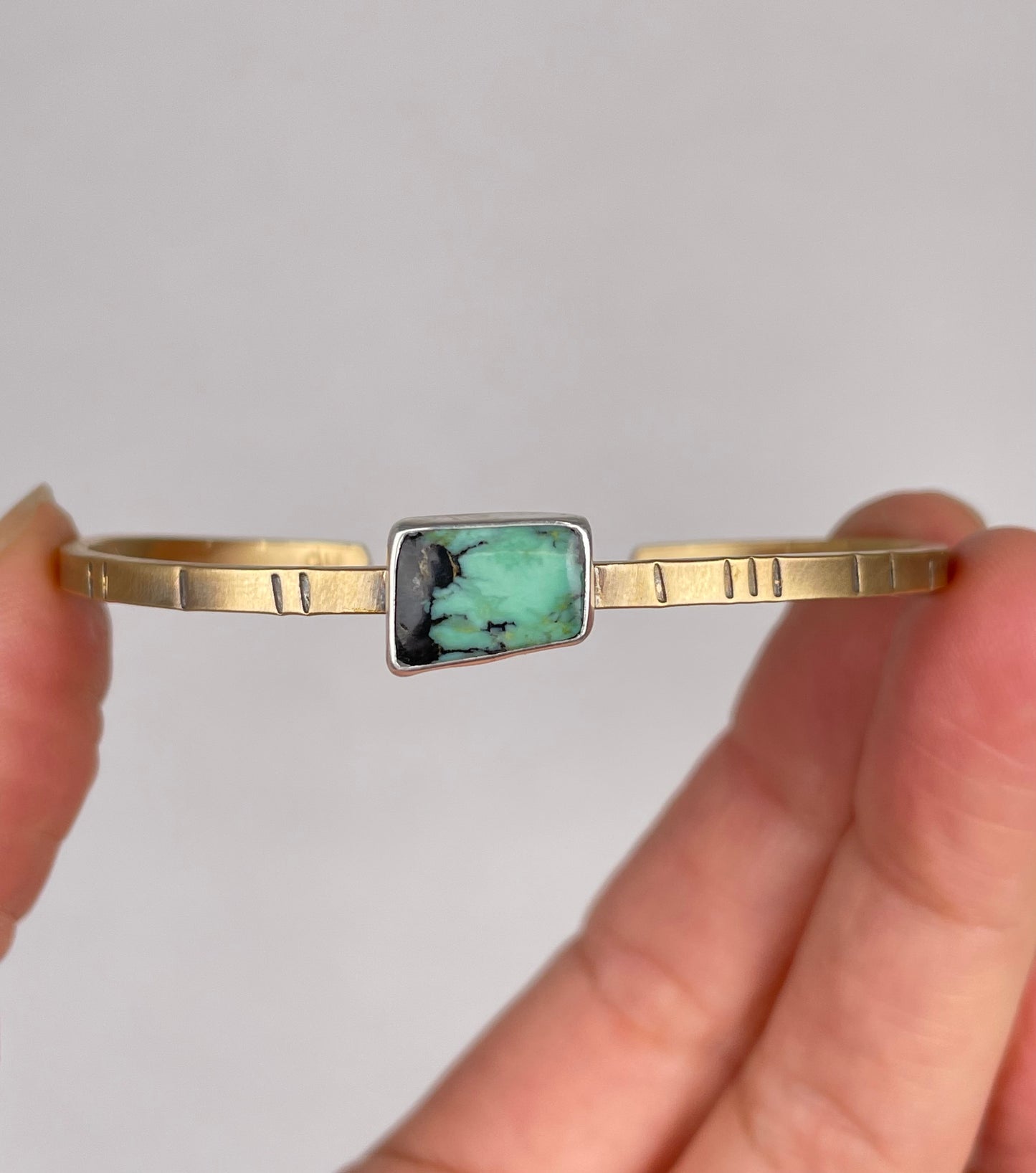 Brass and Sterling Variscite Cuff