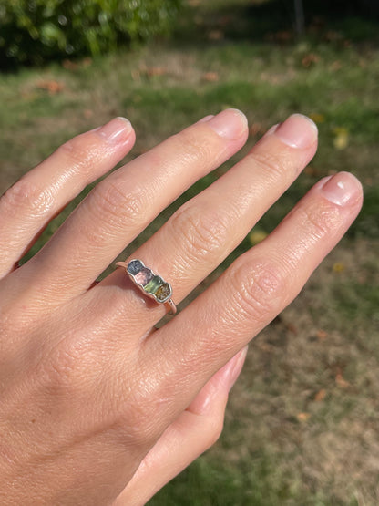 Raw Montana Sapphire Rainbow Ring Size 8