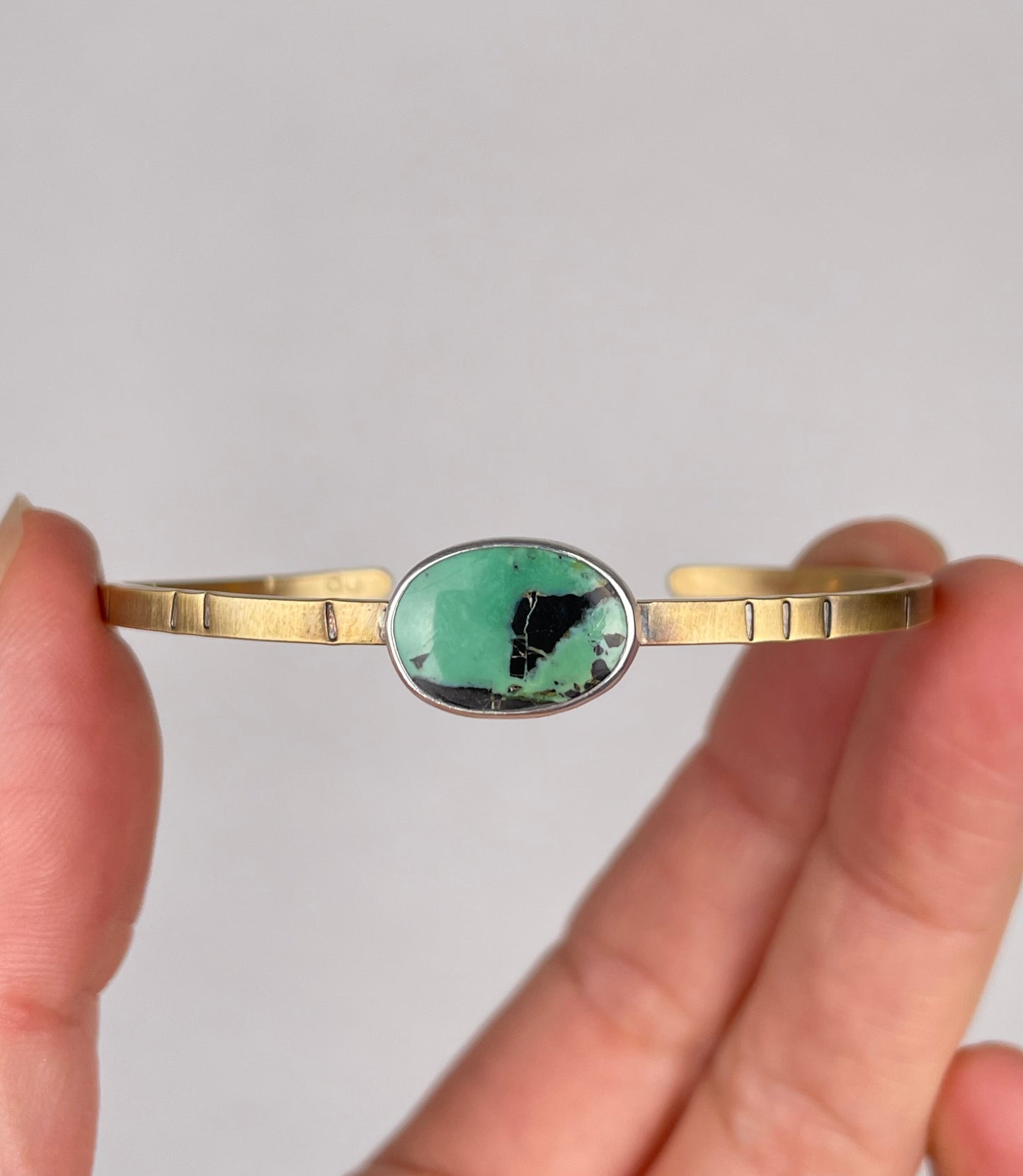 Brass and Sterling Variscite Cuff