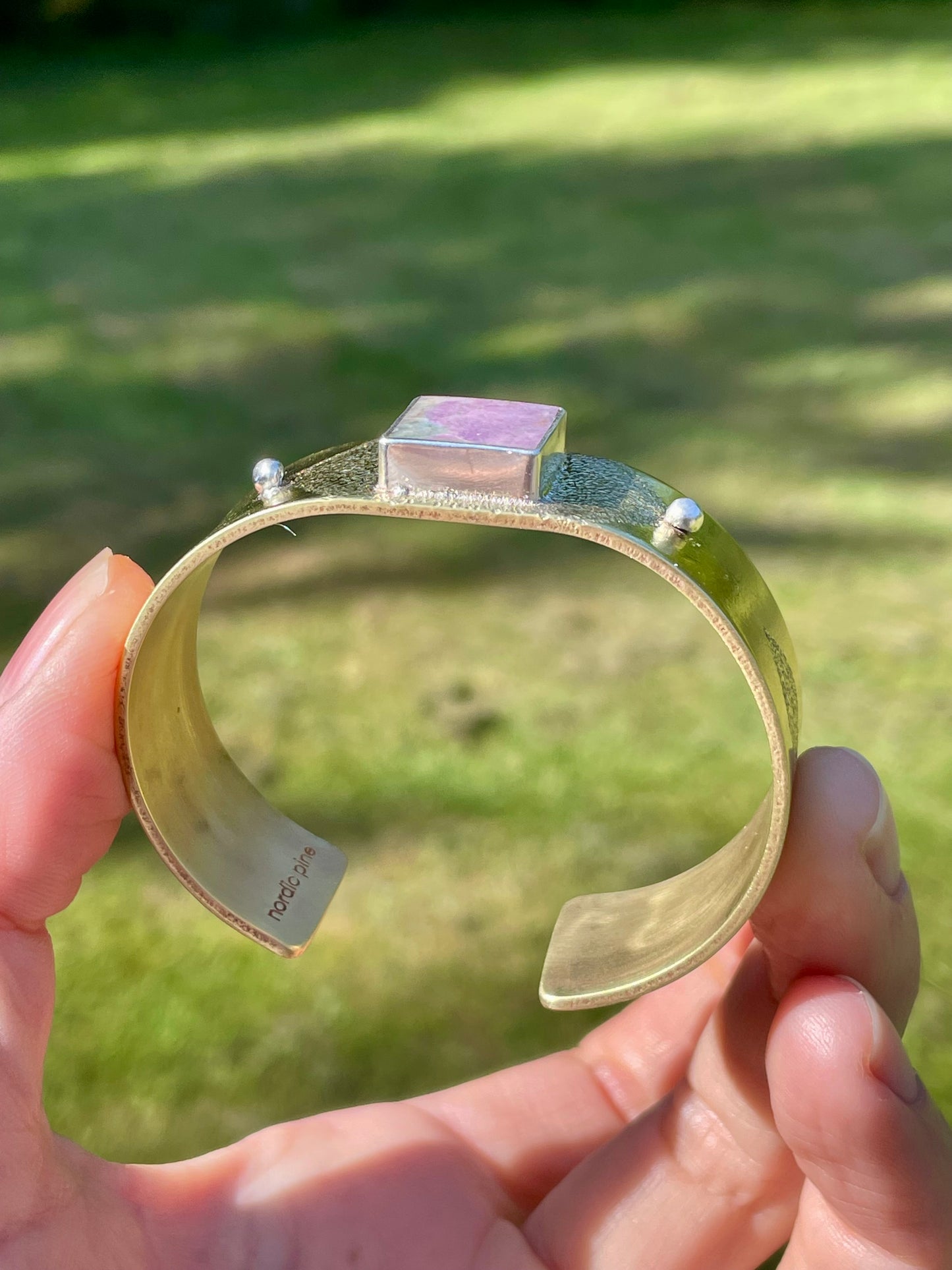 Heavy gauge Brass Cuff with inlay Variscite