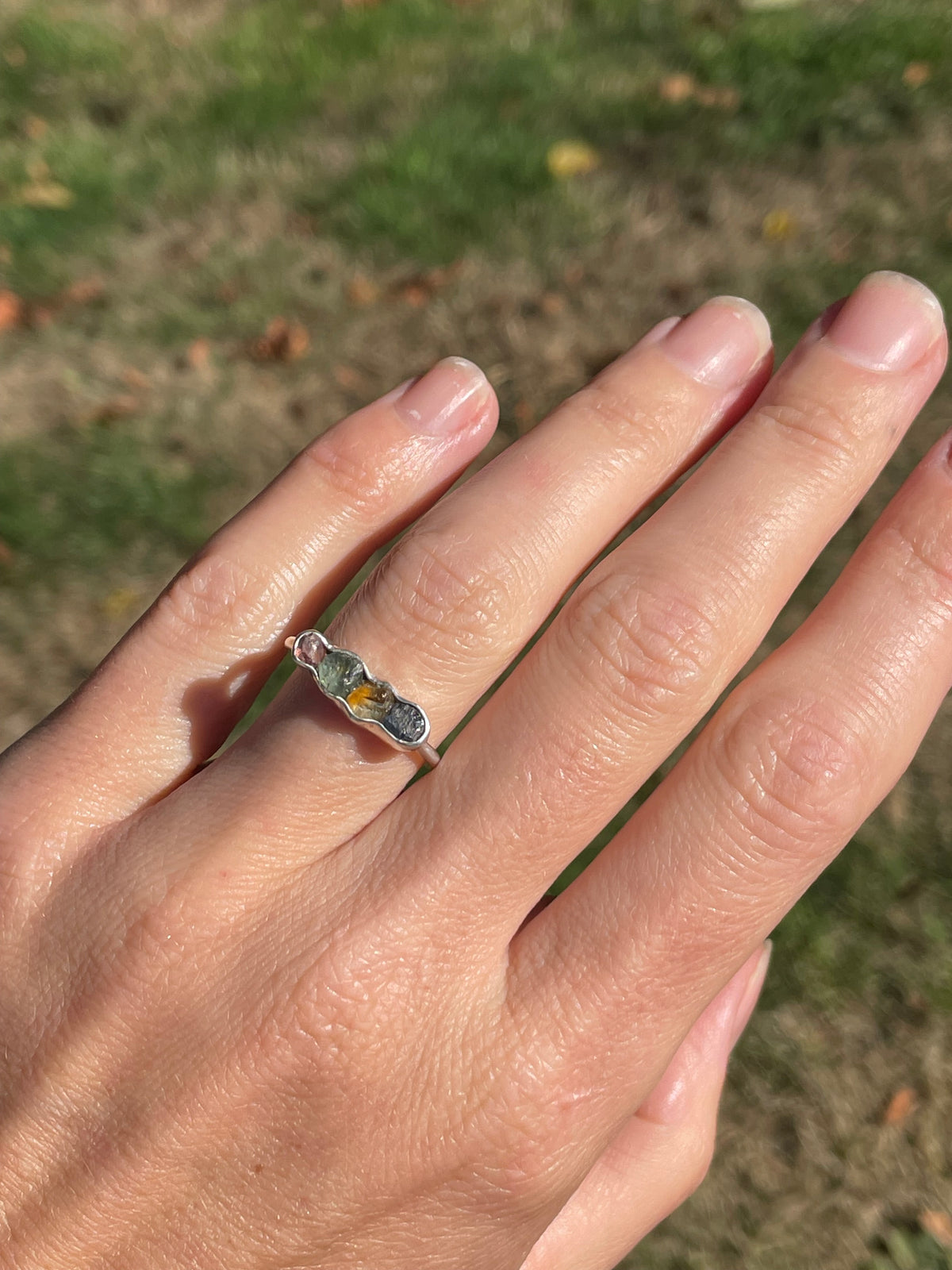 Raw Montana Sapphire Rainbow Ring Size 7.75