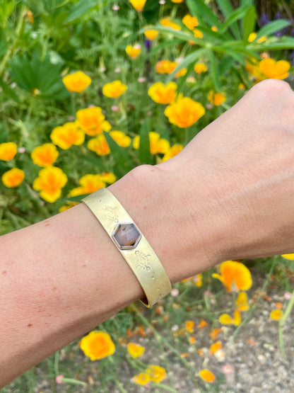 Stamped Brass Cuff with Montana Agate