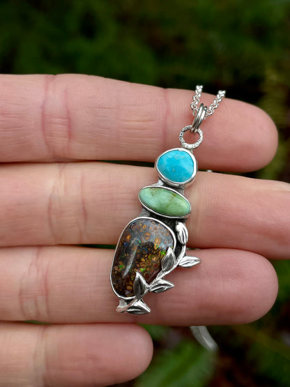Botanical Opal and Turquoise Necklace