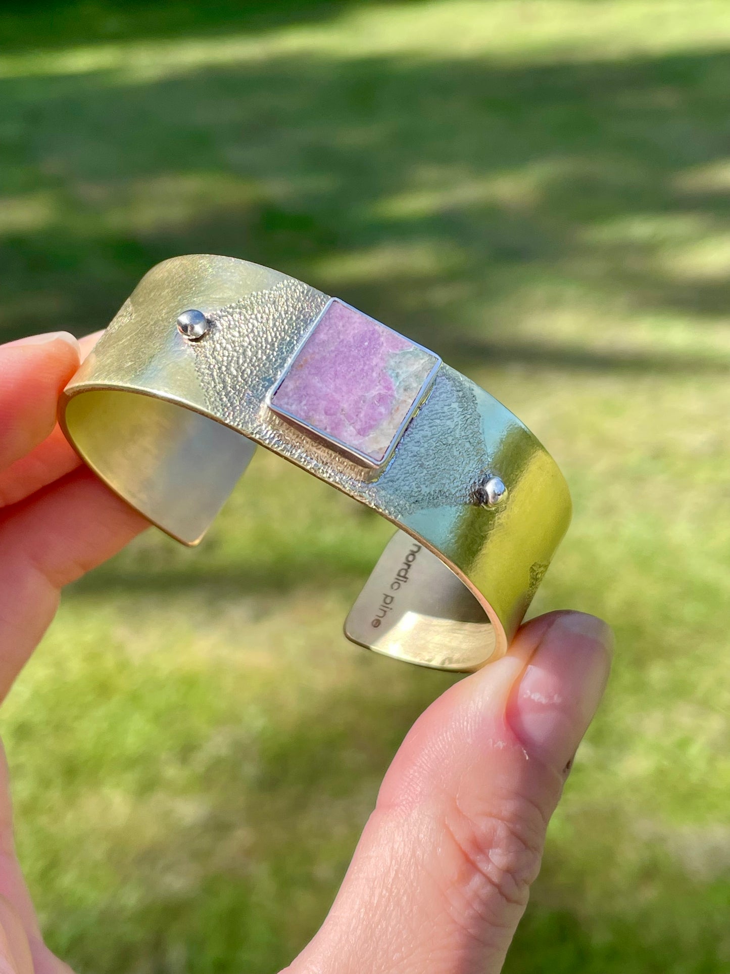 Heavy gauge Brass Cuff with inlay Variscite