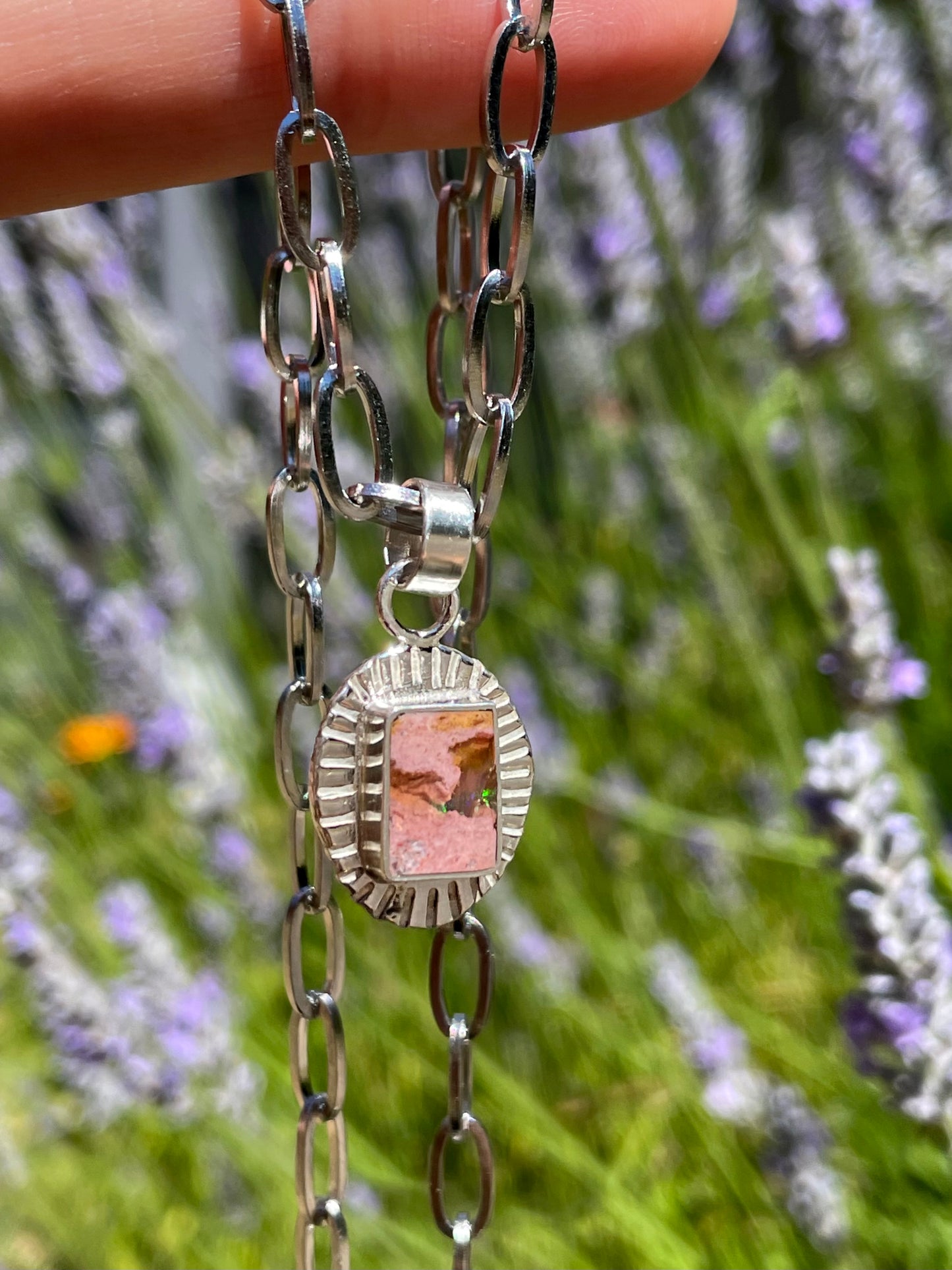 Mexican Fire Opal inlay Pendant 2