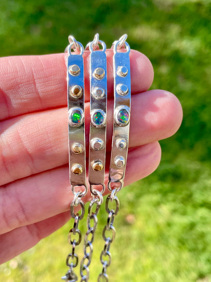 Opal Sterling Bar Bracelet with brass