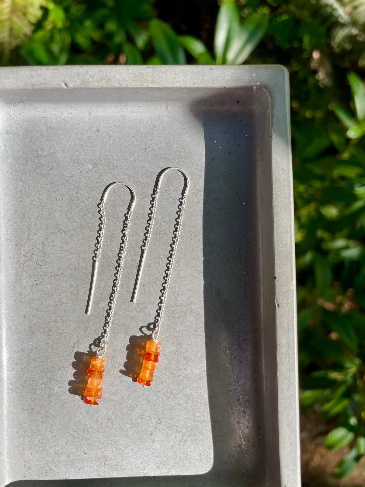 Carnelian Silver ear thread earrings
