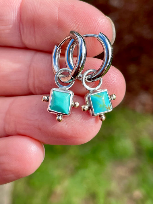 Square Turquoise Huggie Hoop 1