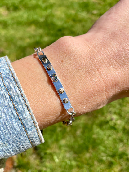 Opal Sterling Bar Bracelet with brass
