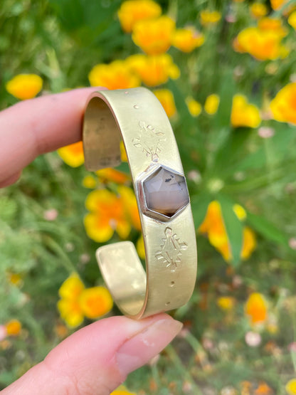 Stamped Brass Cuff with Montana Agate