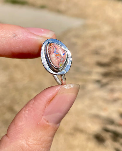 Recycled Mexican Fire Opal Ring size 7.25
