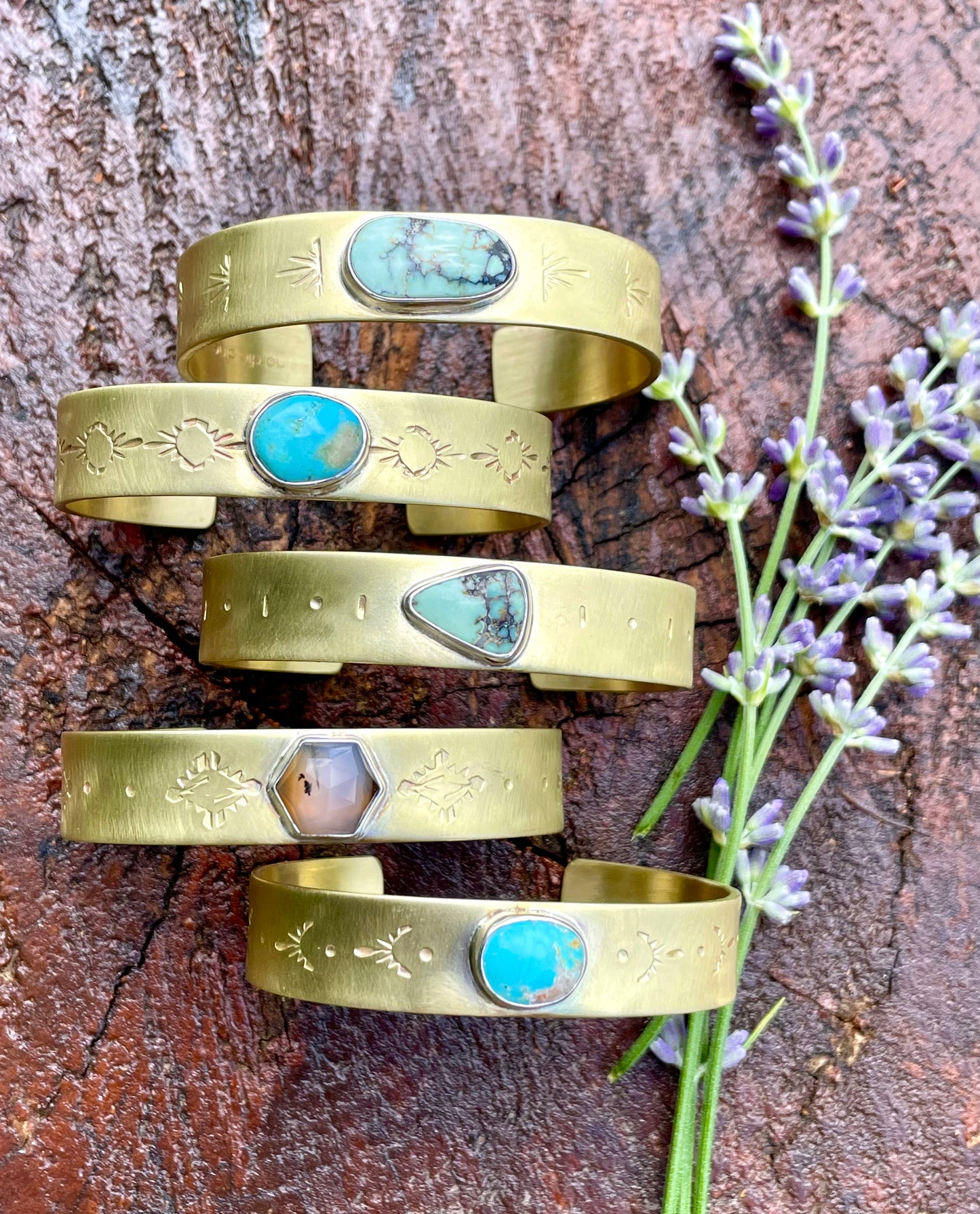 Stamped Brass Cuff with Montana Agate