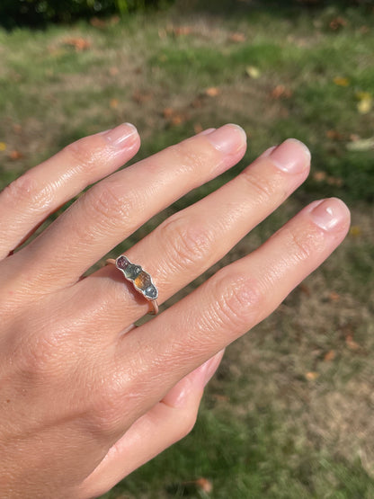 Raw Montana Sapphire Rainbow Ring Size 9