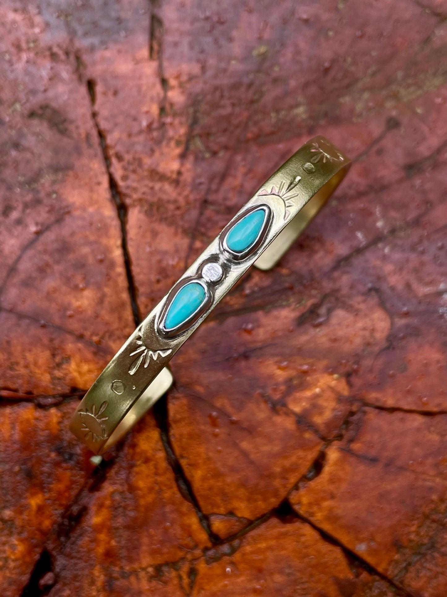 Double Turquoise Brass Cuff 2