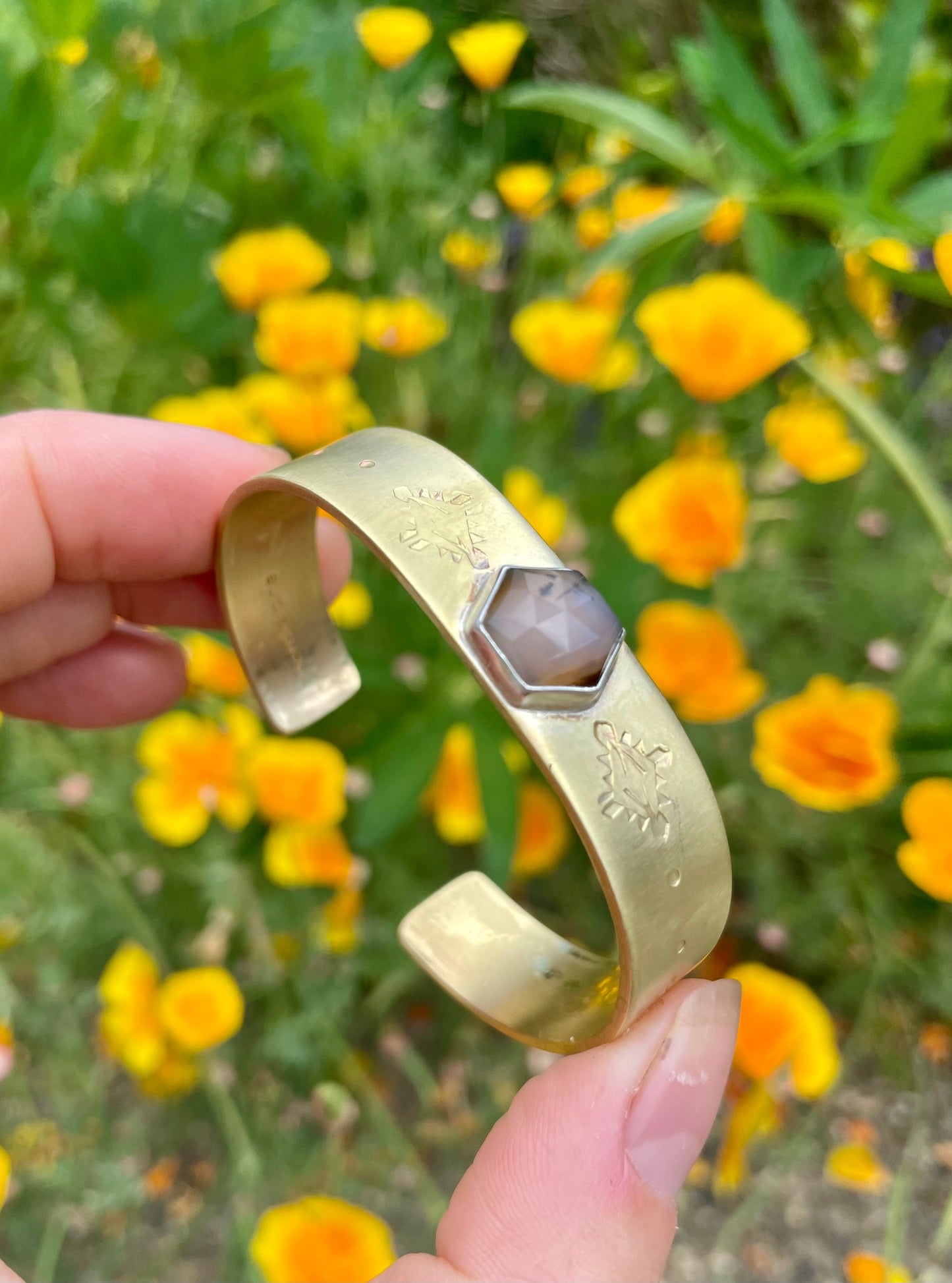 Stamped Brass Cuff with Montana Agate